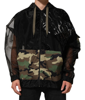 Dolce & Gabbana Black Camouflage Hooded Men Full Zip Sweater