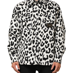 Dolce & Gabbana Black White Leopard Denim Blouson Sweater