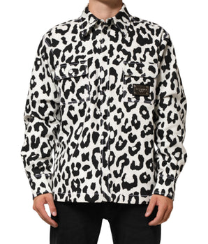 Dolce & Gabbana Black White Leopard Denim Blouson Sweater