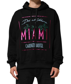 Dolce & Gabbana Black Printed Hooded Men Sweatshirt Sweater
