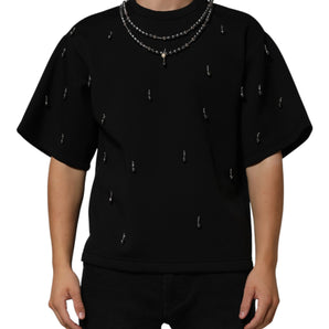 Dolce & Gabbana Black Polyester Necklace Embellished T-shirt