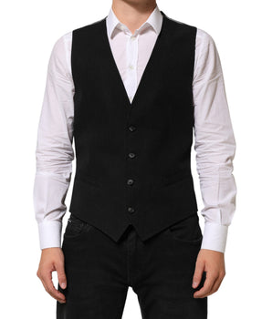 Dolce & Gabbana Black Cotton Waistcoat Dress Men Formal Vest