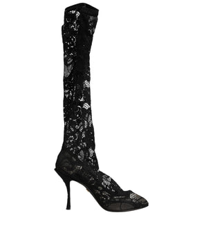 Dolce &amp; Gabbana Black Pumps Taormina Lace Socks Boots Shoes