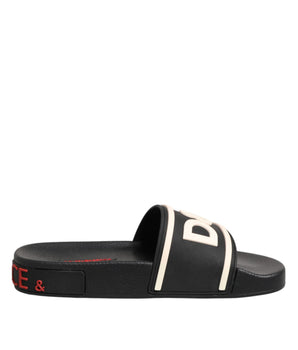 Dolce &amp; Gabbana Black Rubber Slides Sandals Shoes Beachwear