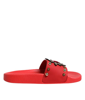 Dolce &amp; Gabbana Red Sacred Heart Stud Slides Beachwear Shoes