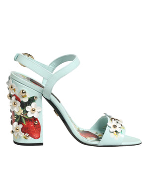 Dolce &amp; Gabbana Mint Green Floral Studs Heels Sandals Shoes