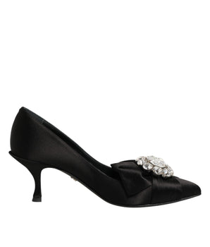 Dolce &amp; Gabbana Black Satin Bow Crystal Embellishment Pumps Shoes