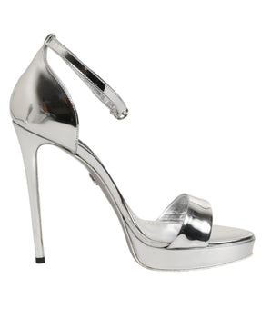 Dolce &amp; Gabbana Silver Leather Platform Keira Sandals Shoes