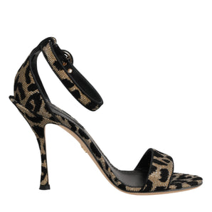 Dolce & Gabbana Gold Leopard Ankle Strap Heels Sandals Shoes