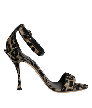 Dolce &amp; Gabbana Gold Leopard Ankle Strap Heels Sandals Shoes