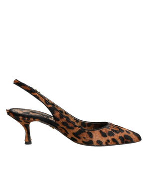Dolce &amp; Gabbana Brown Leopard Calfskin Fur Slingbacks Shoes
