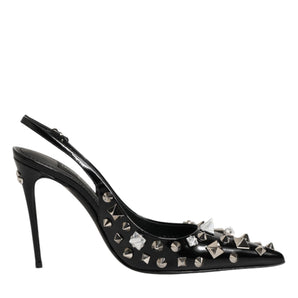 Dolce &amp; Gabbana Black Studded Leather Heels Slingbacks Shoes