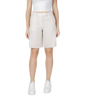 Vila Clothes Beige Viscose Bermuda Shorts