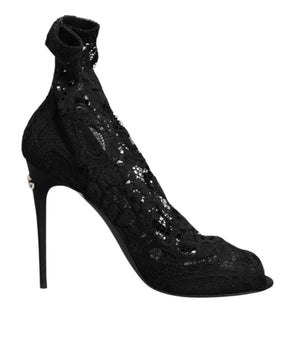 Dolce &amp; Gabbana Black Stretch Taormina Lace Boots Shoes
