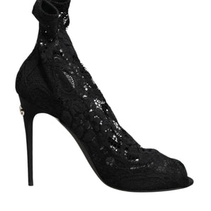 Dolce &amp; Gabbana Black Stretch Taormina Lace Boots Shoes