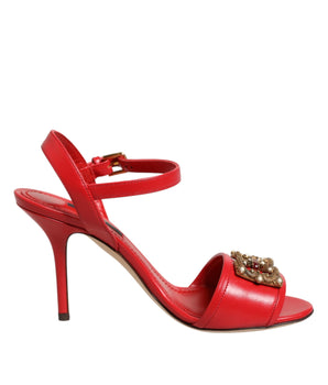 Dolce & Gabbana Red Leather DG AMORE Heels Sandals Shoes