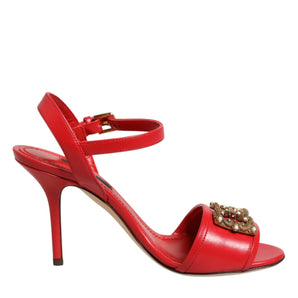 Dolce &amp; Gabbana Red Leather DG AMORE Heeled Sandals Shoes