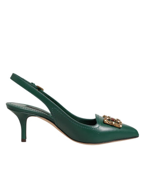 Dolce & Gabbana Green Leather AMORE Heels Slingbacks Shoes