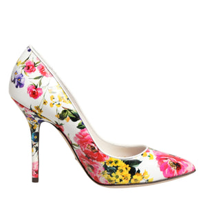Dolce &amp; Gabbana White Floral Leather High Heels Pumps Shoes