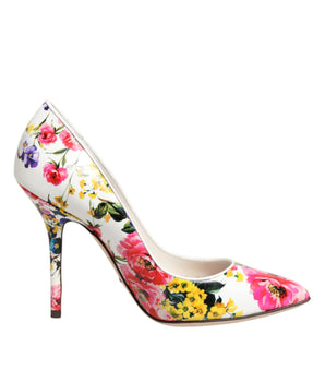 Dolce &amp; Gabbana White Floral Leather High Heels Pumps Shoes