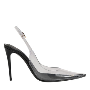Dolce &amp; Gabbana Black Leather Clear PVC Slingback Pumps Shoes