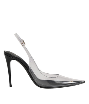 Dolce &amp; Gabbana Black Leather Clear PVC Slingback Pumps Shoes