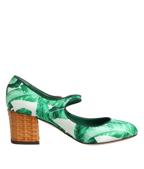 Dolce & Gabbana Green Silk MARY JANES Leaf Sandals Shoes