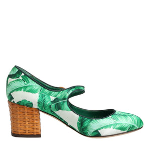 Dolce &amp; Gabbana Green Silk Mary Janes Leaf Sandals Shoes