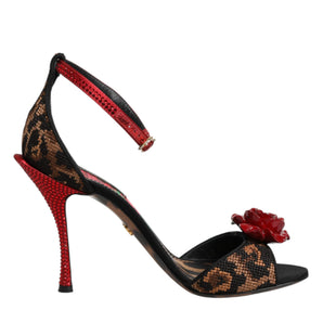 Dolce &amp; Gabbana Brown Leopard Crystal Roses Sandals Shoes
