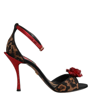 Dolce &amp; Gabbana Brown Leopard Crystal Roses Sandals Shoes