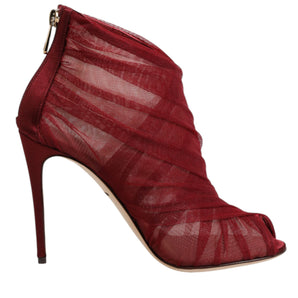 Dolce &amp; Gabbana Red Tulle Ankle Boots Stiletto Heels Shoes