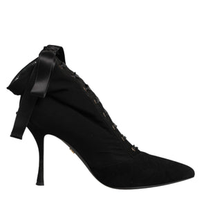 Dolce &amp; Gabbana Black Stiletto Heels Lace Up Boots Shoes