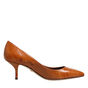 Dolce &amp; Gabbana Brown Leather Kitten Heels Pumps Shoes