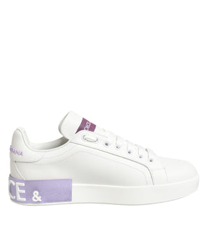 Dolce &amp; Gabbana White Purple Leather Casual Tennis Shoes