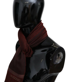 M Missoni Maroon Striped Wool Blend Unisex Wrap Fringes Scarf