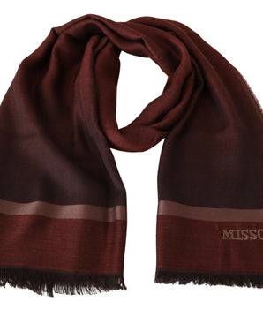 M Missoni Maroon Striped Wool Blend Unisex Wrap Fringes Scarf