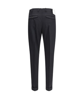 PT Torino Black Fleece Wool Casual Pants