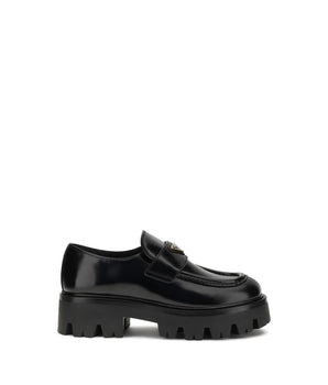 Prada Black Calf Leather Bos Taurus Platform Loafers