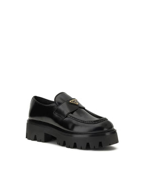 Prada Black Calf Leather Bos Taurus Platform Loafers