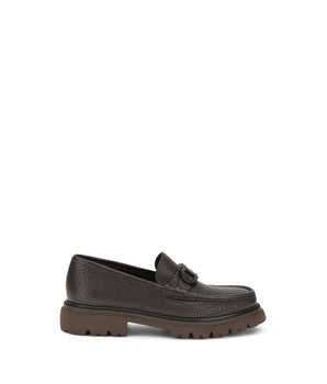 Ferragamo Brown Calf Leather Bos Taurus Slip-On Loafers