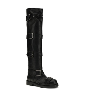 Dolce & Gabbana Black Calf Leather Bos Taurus Lace-Up Boots