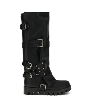 Dolce & Gabbana Black Calf Leather Bos Taurus Lace-Up Boots