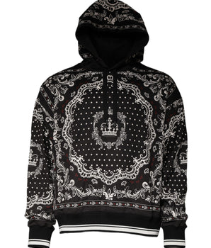 Dolce & Gabbana Black Bandana Print Crown Logo Cotton Hoodie Sweater