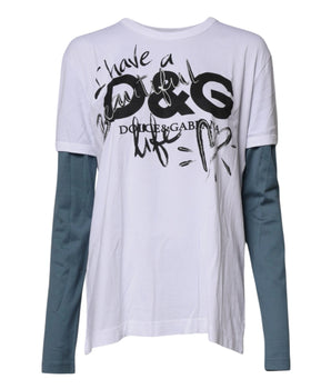 Dolce &amp; Gabbana White Graphic Print Cotton Crew Neck T-Shirt