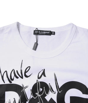 Dolce &amp; Gabbana White Graphic Print Cotton Crew Neck T-Shirt