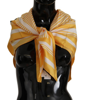 Dolce &amp; Gabbana Yellow White Silk Striped Square Wrap Scarf