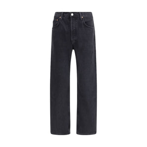 Agolde Black Cotton Straight-Leg Jeans