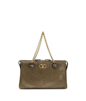 Valentino Garavani Brown Calf Leather Bos Taurus Shoulder Bag