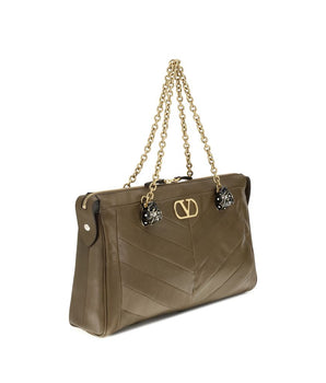 Valentino Garavani Brown Calf Leather Bos Taurus Shoulder Bag