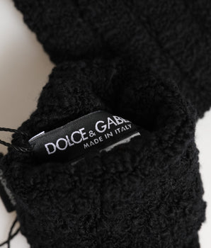 Dolce & Gabbana Black Virgin Wool Knitted Fingerless Men Gloves